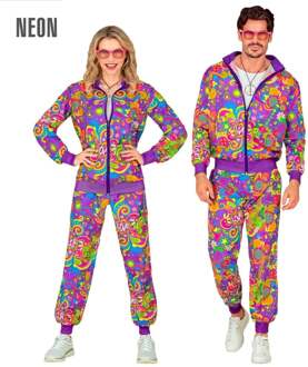 Neon Flower Power Trainingspak Paars Paars - Lila, Multikleur - Print