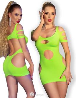 Neon groen naadloos mini jurkje,CR4671 - Maat: S/M