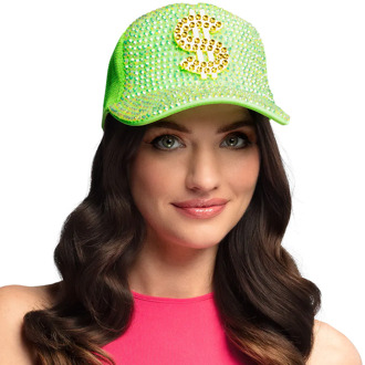 Neon Groene Dollar Pet met Strass