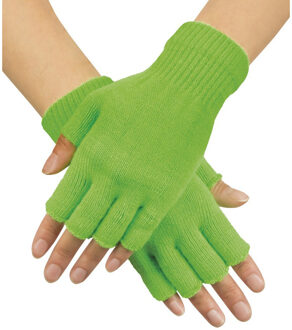 Neon groene handschoenen vingerloos gebreid voor volwassenen