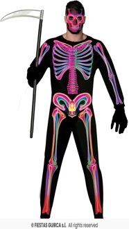 Neon Jumpsuit Zwart Skelet Heren Zwart, Multikleur - Print