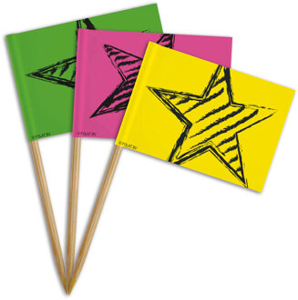Neon kartonnen hapjes/verjaardag cocktailprikkers 36x stuks - Cocktailprikkers Multikleur