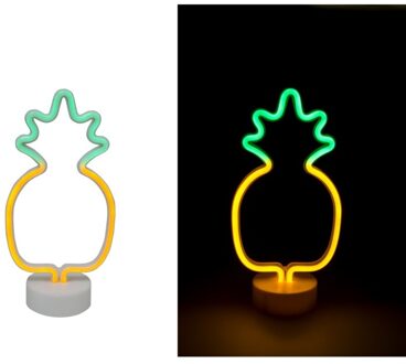 Neon LED Lamp Ananas Silhouet Geel - Beige - Creme, Groen