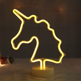 Neon Led Verlichting Teken Nachtlampje Art Decoratieve Verlichting Kinderen Home Decor Voor Woonkamer Slaapkamer Kleurrijke Lamp eenhoorn-geel