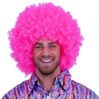 Neon roze afro pruik