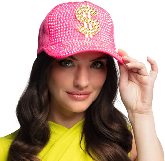 Neon Roze Dollar Pet met Strass