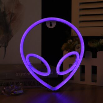 Neon Sign Alien Gezicht Vormige Muur Opknoping Verlichting Voor Thuis Kinderkamer Saucerman Nacht Lampen Xmas Party Art decor Blauw