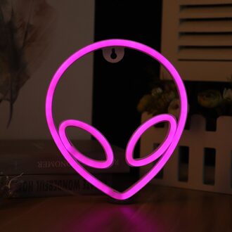 Neon Sign Alien Gezicht Vormige Muur Opknoping Verlichting Voor Thuis Kinderkamer Saucerman Nacht Lampen Xmas Party Art decor Rood