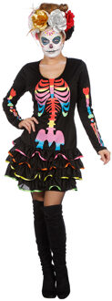 Neon skelet halloween jurkje voor dames