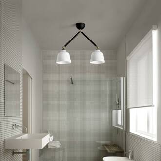 Neoretro plafondlamp, 2-lamps, zwart/milky, voegen zwart, wit, messing