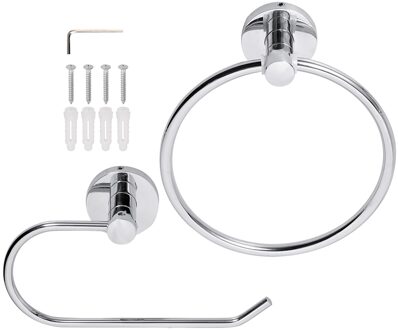 Neoteck Badkamer Toiletrolhouder & Handdoek Ring Set Ronde Wandmontage Gepolijst Chroom Toiletrolhouder Home Treats Accessoire
