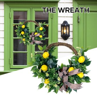 Nep Citroen Met Bladeren Opknoping Krans Garland Voor Voordeur Raam Slaapkamer Muur Party Bruiloft Decoratie 50Cm MDJ998