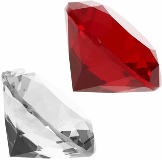 Nep edelstenen / diamanten - van glas - 4 cm doorsnede - rood en transparant - decoratie of speelgoe
