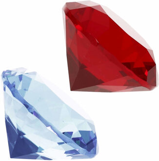 Nep edelstenen/diamanten van glas 5 cm doorsnede rood en lichtblauw