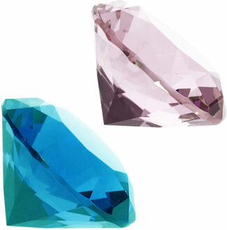 Nep edelstenen/diamanten van glas 5 cm doorsnede roze en blauw