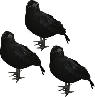 Nep kraai/raaf 25 cm - 3x - zwart - Halloween horror/griezel thema decoratie dieren