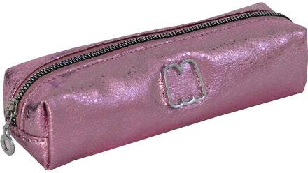 Nep lederen etui roze metallic 22 cm potloden/pennen opbergen