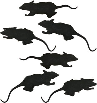 Nep ratten 6 cm - zwart - 6x stuks - Horror/griezel thema decoratie dieren