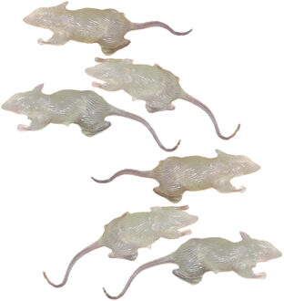Nep ratten 7 cm - glow in the dark - 6x stuks - Horror/griezel thema decoratie dieren