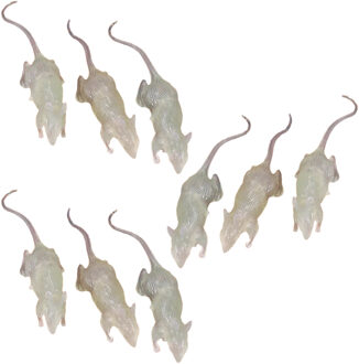 Nep ratten 7 cm - glow in the dark - 9x stuks - Horror/griezel thema decoratie dieren