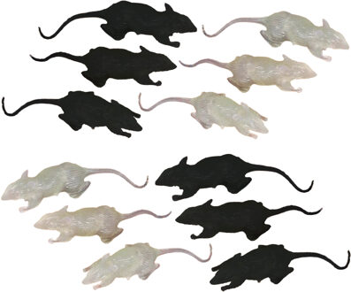 Nep ratten - set 12x stuks - zwart/glow in the dark - Horror/griezel thema decoratie dieren