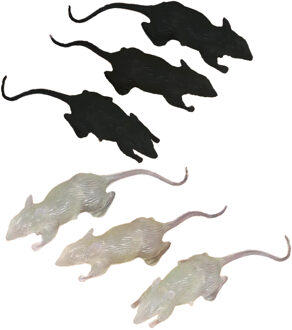 Nep ratten - set 6x stuks - zwart/glow in the dark - Horror/griezel thema decoratie dieren