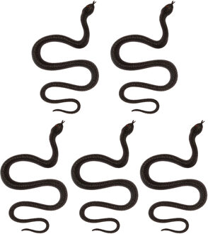 nep slangen 35 cm - 5x stuks - zwart - Horror/griezel thema decoratie dieren - Feestdecoratievoorwerp