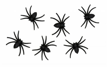 nep spinnen 8 cm - zwart glitter - 6x stuks -A Horror/griezel thema decoratie beestjes - Feestdecoratievoorwerp