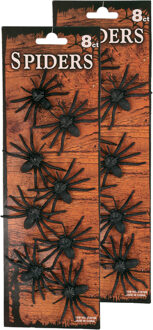 Nep spinnen/spinnetjes 5 cm - zwart - 16x stuks - Horror/griezel thema decoratie beestjes