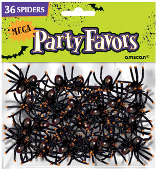 Nep spinnen/spinnetjes 5 x 4 cm - zwart - 36x stuks - Horror/griezel thema decoratie beestjes - Feestdecoratievoo