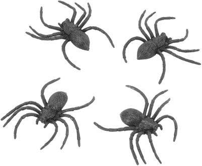 nep spinnen/spinnetjes 9 cm - zwart - 4x stuks - Horror/griezel thema decoratie beestjes - Feestdecoratievoorwerp