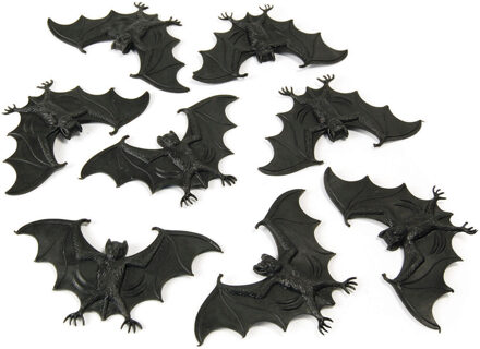Nep vleermuizen 10 cm - zwart - 8x stuks - Horror/griezel thema decoratie dieren - Feestdecoratievoorwerp