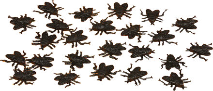 Nep vliegen 2,5 cm - zwart - 24x stuks - Horror/griezel thema decoratie beestjes
