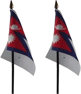 Nepal - 2x - mini vlaggetje van 10 x 15 cm op stokje - Landen vlag - H27 cm
