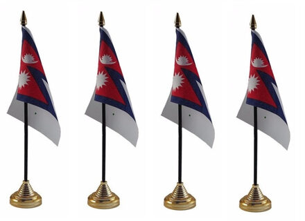 Nepal tafelvlaggetjes - 4x stuks - 10 x 15 cm - met gouden standaard - H27 cm - versiering