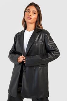 Nepleren Baggy Blazer Met Enkele Rij Knopen, Black - 42