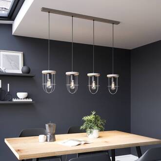 Neptuna hanglamp, 4-lamps lineair houtgrijs, zwart, grijs