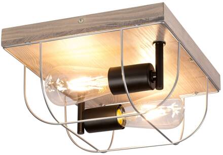 Neptuna plafondlamp, vierkant, 2-lamps. houtgrijs, zwart, grijs