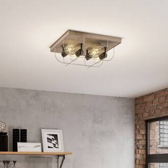 Neptuna plafondlamp, vierkant, 4-lamps. houtgrijs, zwart, grijs