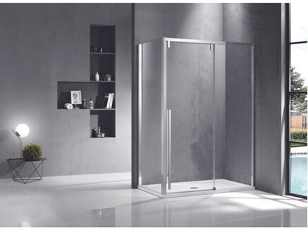 Neptune Douchecabine - 120x90cm - met schuifdeur - 8mm veiligheidsglas - anti kalk - gepolijst zilver sw491381/sw491394 Zilver gepolijst