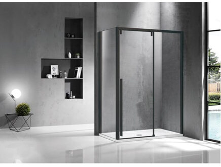 Neptune Douchecabine - 140x90cm - met schuifdeur - 8mm veiligheidsglas - anti kalk - mat zwart sw491386/sw491395 Zwart mat