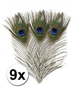 Nepveren/sierveren - Pauwen veren - 9x stuks - gekleurd - 25 cm