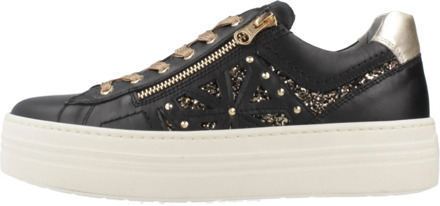 NeroGiardini Zwarte Leren Glitter Sneakers met Rits Nerogiardini , Black , Dames - 39 Eu,40 Eu,36 EU