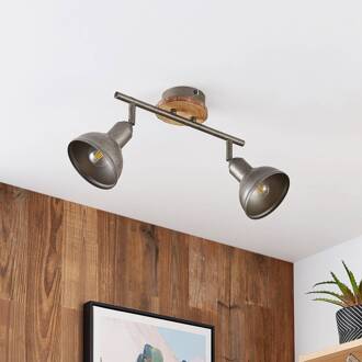 Nesrin plafondlamp met houtschijf, 2lamps donkergrijs, hout licht