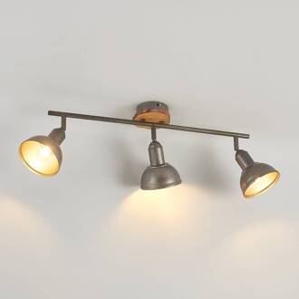 Nesrin plafondlamp met houtschijf, 3lamps donkergrijs, hout licht