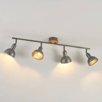 Nesrin plafondlamp met houtschijf, 4lamps donkergrijs, hout licht