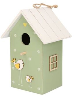 Nestkast/vogelhuisje hout groen met wit dak 15 x 12 x 22 cm - Vogelhuisjes Multikleur