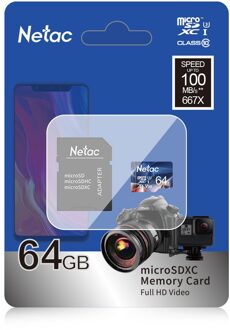 Netac Geheugenkaart Tarjeta Micro Sd-kaart 16 Gb 32 Gb 64 Gb 128 Gb Klasse 10 Usb Flash Card voor Smartphone Adapter Sd-kaart 64GB met adapter