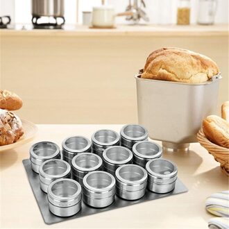 Netic Kruidenpotjes Set Rvs Zout En Peper Shakers Kruidenrek Kruiden Doos Kruiderij Container zilver 12stk
