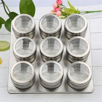 Netic Kruidenpotjes Set Rvs Zout En Peper Shakers Kruidenrek Kruiden Doos Kruiderij Container zilver 9stk